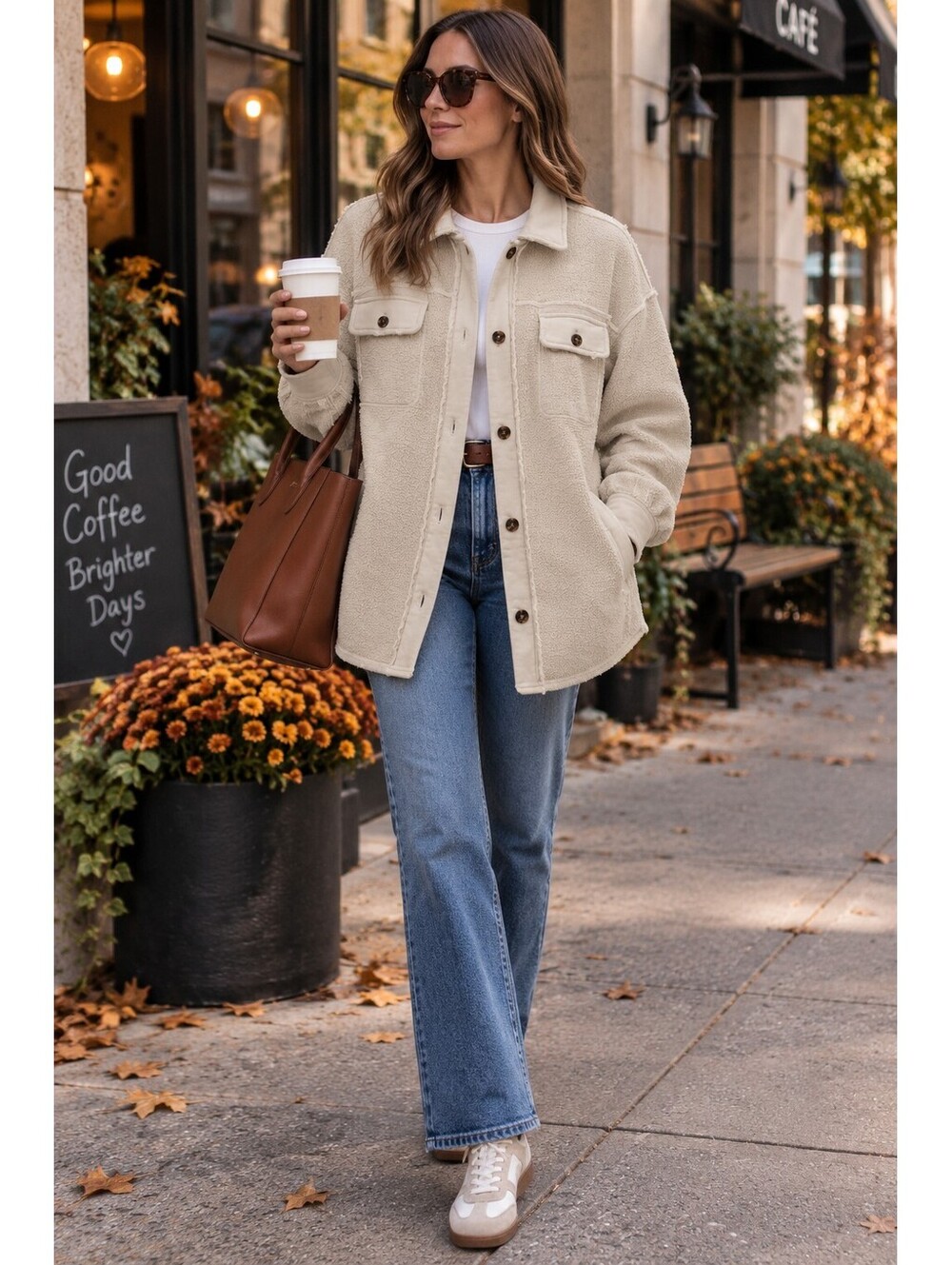 Free People FP Movement Reverse French Terry Oversized Shacket Cream Small
